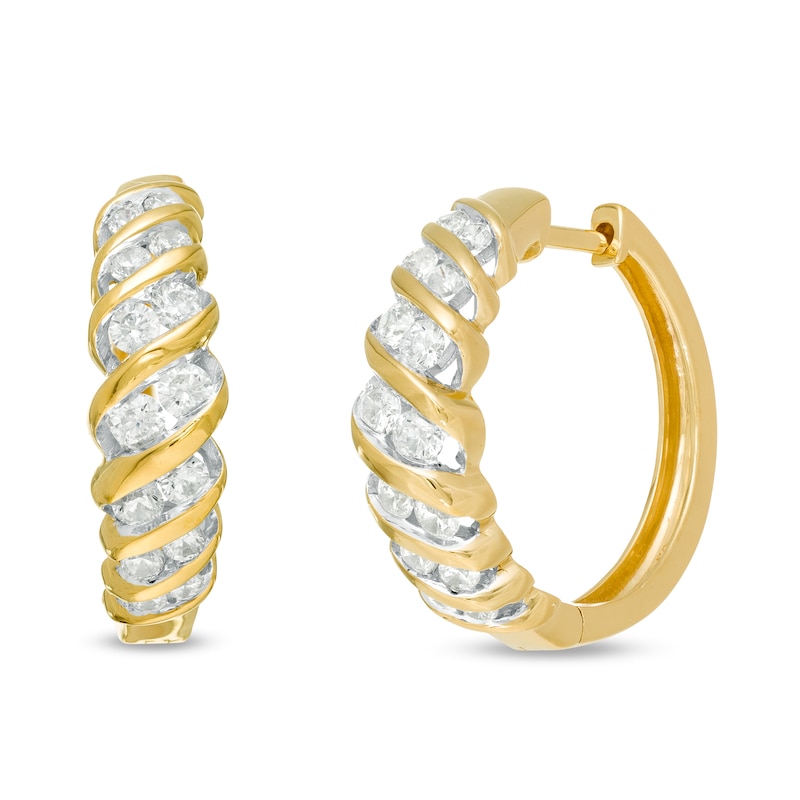Main Image 1 of 1 CT. T.W. Diamond Slant Spiral Hoop Earrings in 10K Gold