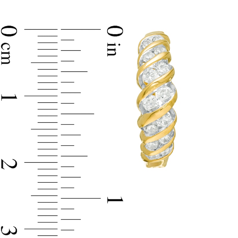 Main Image 3 of 1 CT. T.W. Diamond Slant Spiral Hoop Earrings in 10K Gold