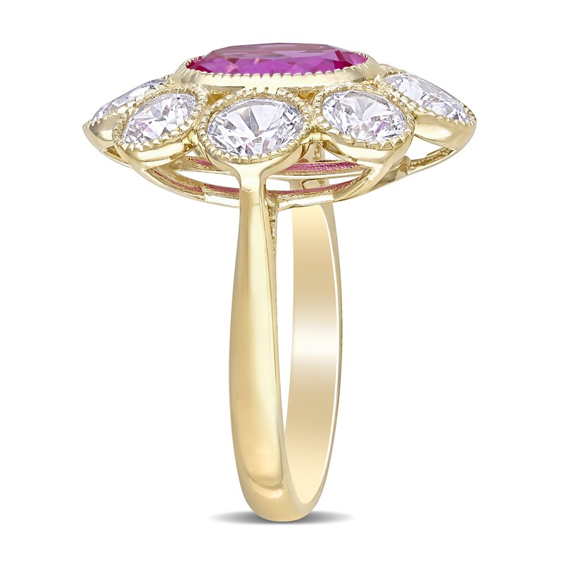 Oval Lab-Created Pink and White Sapphire Vintage-Style Blossom Ring in 10K Gold