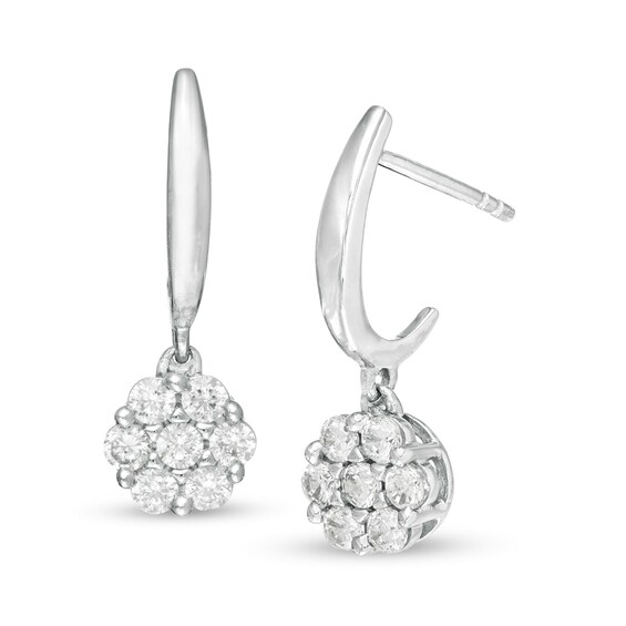 1/2 CT. T.w. Composite Diamond Flower J-Hoop Earrings in 10K White Gold