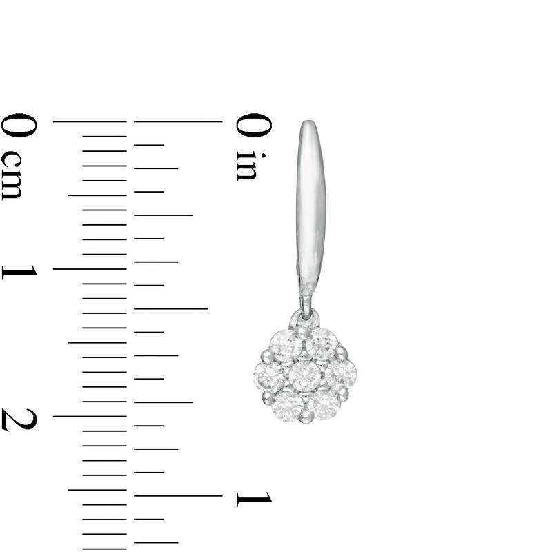 Main Image 3 of 1/2 CT. T.W. Composite Diamond Flower J-Hoop Earrings in 10K White Gold