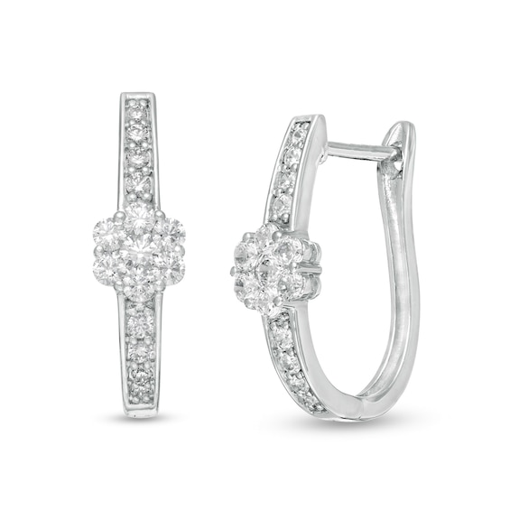 1 CT. T.W. Composite Diamond Flower Hoop Earrings in 10K White Gold | Zales