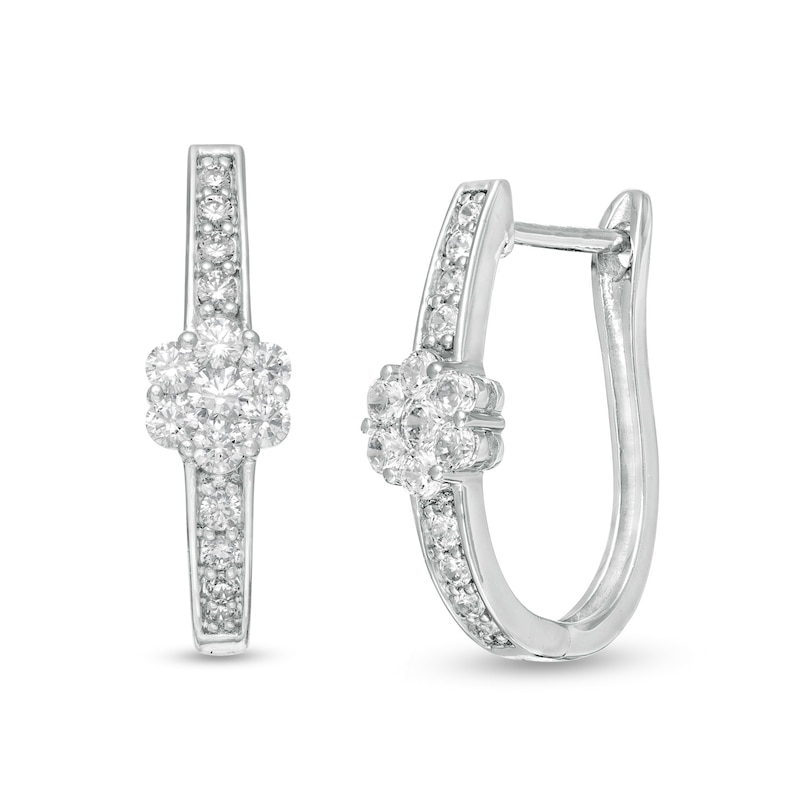 Main Image 1 of 1 CT. T.W. Composite Diamond Flower Hoop Earrings in 10K White Gold
