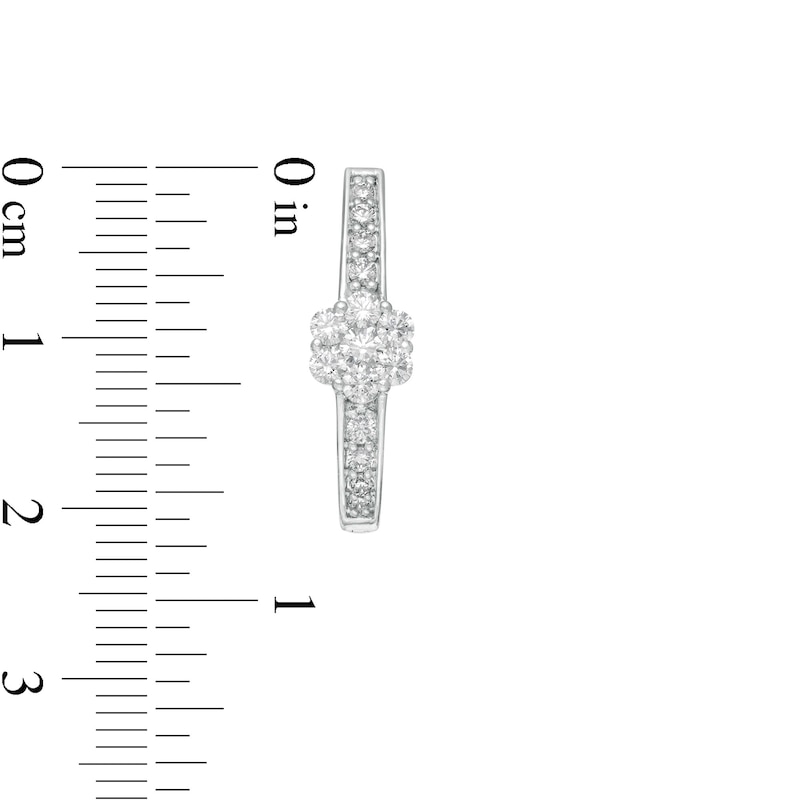 Main Image 3 of 1 CT. T.W. Composite Diamond Flower Hoop Earrings in 10K White Gold