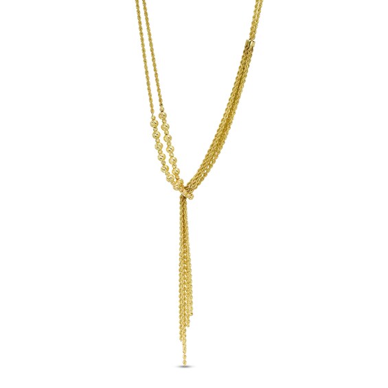 2.1mm Multi-Strand Rope and Bead Chain Lariat Necklace in 10K Gold