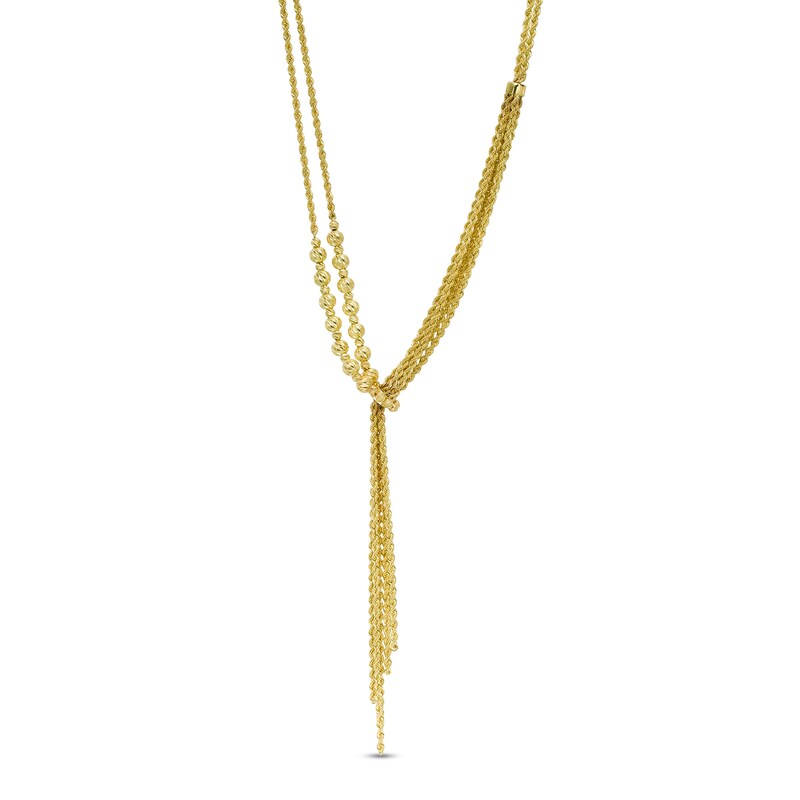 Main Image 1 of 2.1mm Multi-Strand Rope and Bead Chain Lariat Necklace in 10K Gold