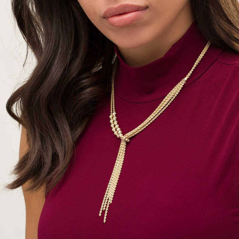 Main Image 2 of 2.1mm Multi-Strand Rope and Bead Chain Lariat Necklace in 10K Gold