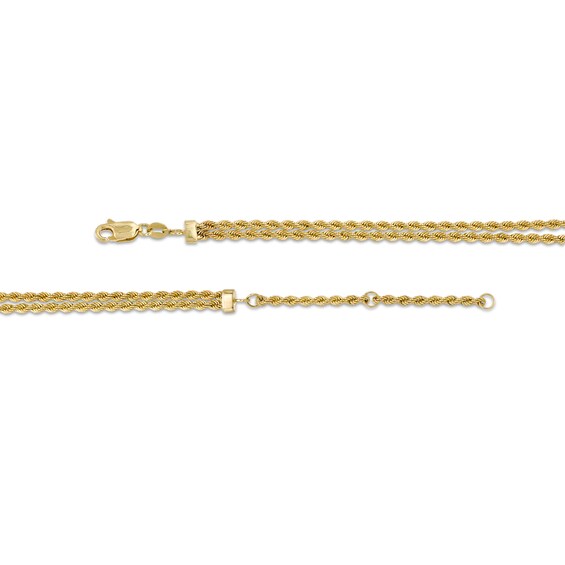 2.1mm Multi-Strand Rope and Bead Chain Lariat Necklace in 10K Gold