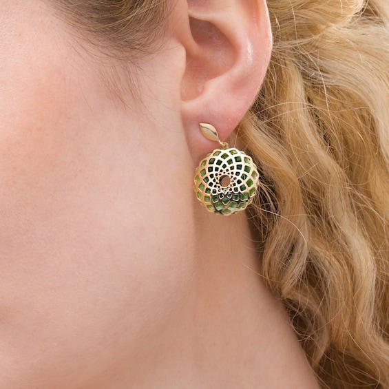 Made in Italy Green Enamel Lattice Hoop Earrings in 14K Gold