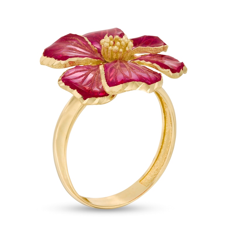 Main Image 3 of Made in Italy Pink Enamel Flower Ring in 14K Gold - Size 7