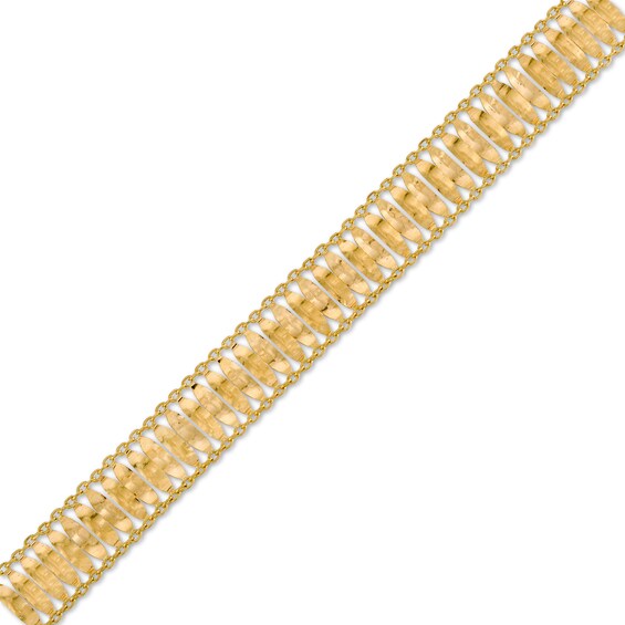 Made in Italy Feather Row Chain Border Bracelet in 14K Gold - 7.5"