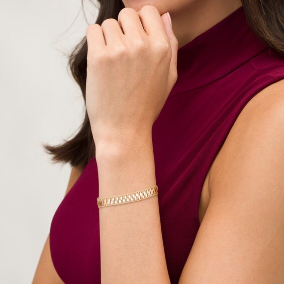 Made in Italy Feather Row Chain Border Bracelet in 14K Gold - 7.5"
