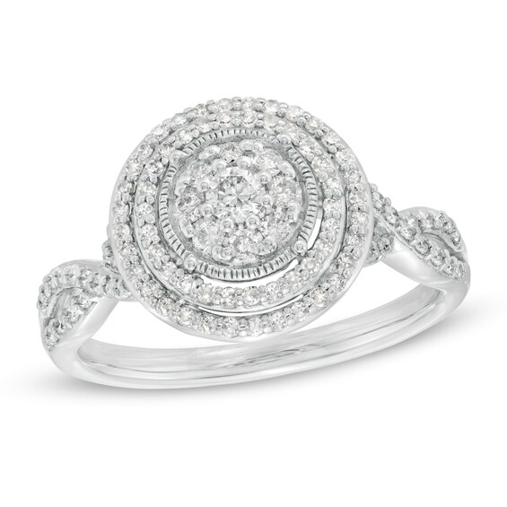 1/2 CT. T.w. Diamond Double Frame Twist Engagement Ring in 10K White Gold