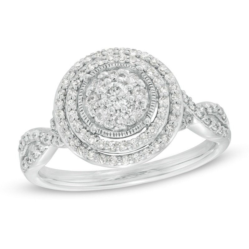 Main Image 1 of 1/2 CT. T.W. Diamond Double Frame Twist Engagement Ring in 10K White Gold