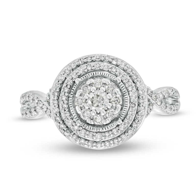 Main Image 4 of 1/2 CT. T.W. Diamond Double Frame Twist Engagement Ring in 10K White Gold