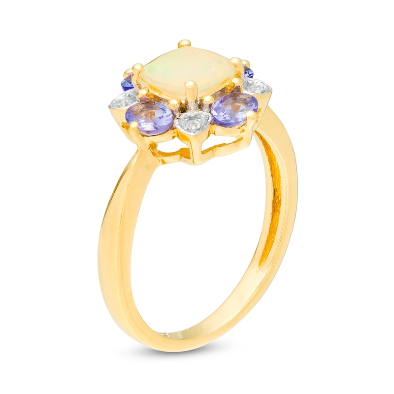 Main Image 3 of Cushion-Cut Opal, Oval Tanzanite and Diamond Accent Floral Frame Ring in 10K Gold