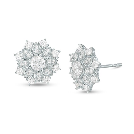 3/4 CT. T.W. Certified Diamond Flower Frame Stud Earrings in 14K White Gold (I/I2) 3/4 CT. T.W. Certified Diamond Flower Frame Stud Earrings in 14K White Gold (I/I2)