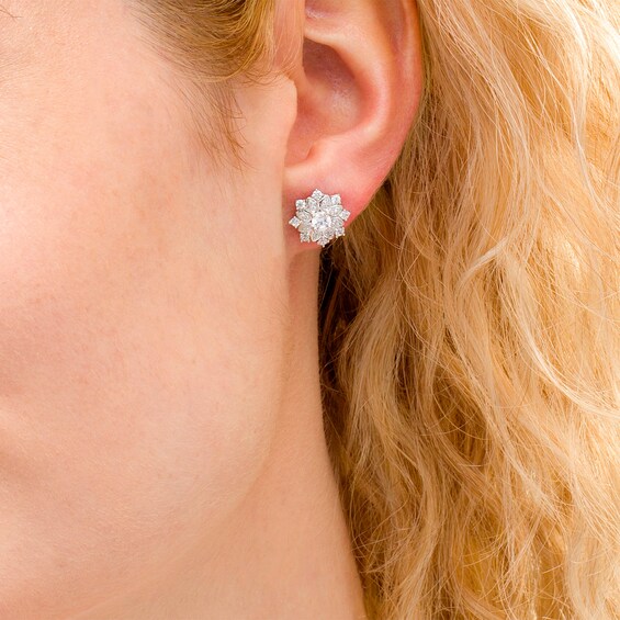 3/4 CT. T.W. Certified Diamond Flower Frame Stud Earrings in 14K White Gold (I/I2) 3/4 CT. T.W. Certified Diamond Flower Frame Stud Earrings in 14K White Gold (I/I2)