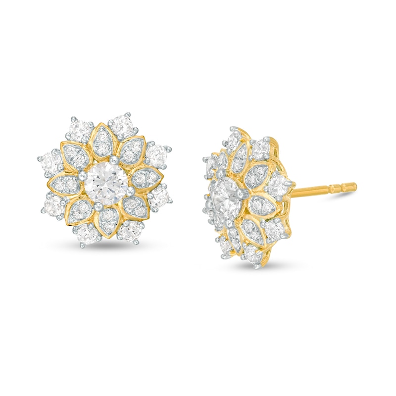 Main Image 1 of 3/4 CT. T.W. Certified Diamond Flower Frame Stud Earrings in 14K Gold (I/I2)