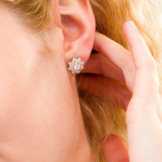 3/4 CT. T.W. Certified Diamond Flower Frame Stud Earrings in 14K Gold (I/I2) 3/4 CT. T.W. Certified Diamond Flower Frame Stud Earrings in 14K Gold (I/I2)