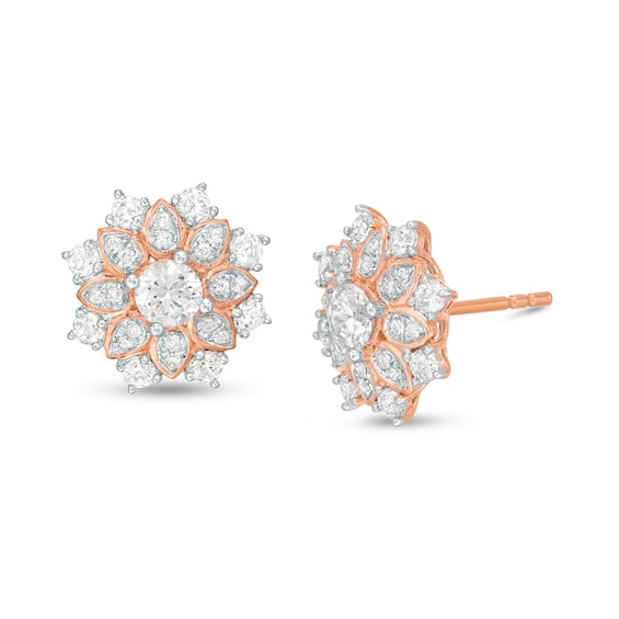 3/4 CT. T.w. Certified Diamond Flower Frame Stud Earrings in 14K Rose Gold (I/I2)