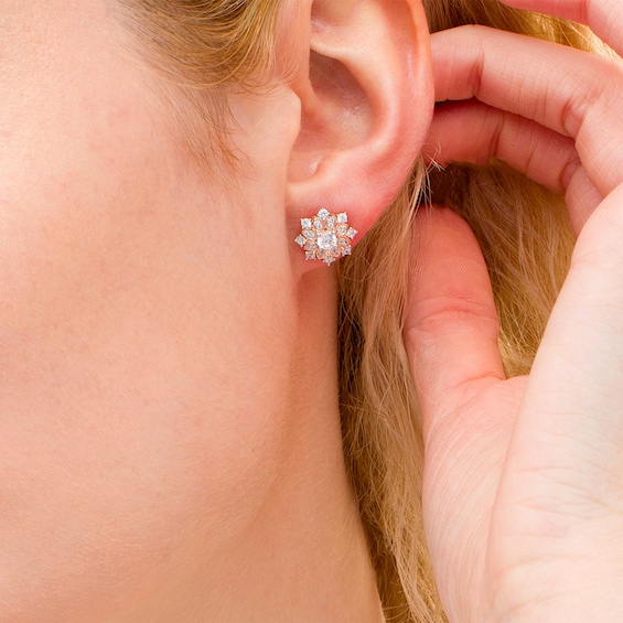 3/4 CT. T.w. Certified Diamond Flower Frame Stud Earrings in 14K Rose Gold (I/I2)