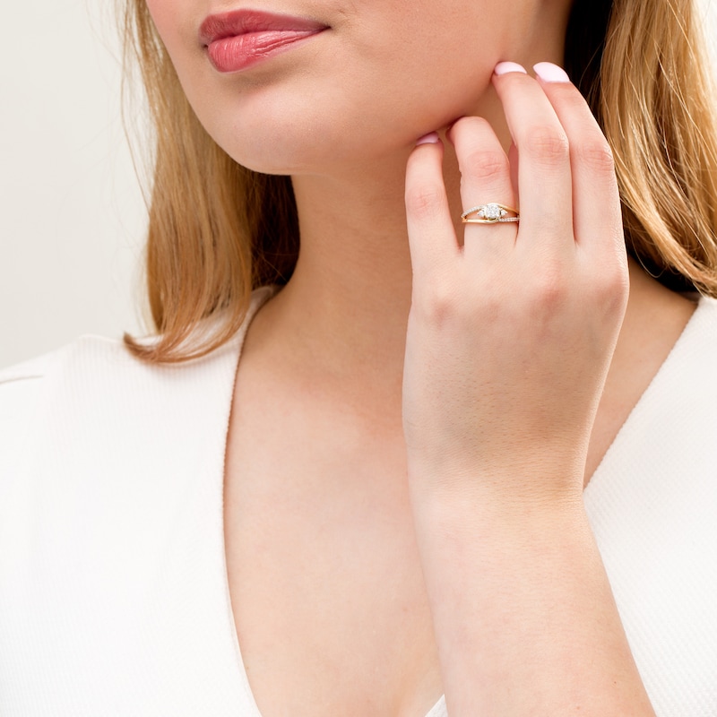 Main Image 2 of Cherished Promise Collection™ 1/5 CT. T.W. Diamond Frame Split Shank Promise Ring in 10K Gold