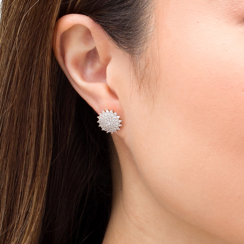Main Image 2 of 1 CT. T.W. Composite Diamond Sunburst Stud Earrings in 10K White Gold