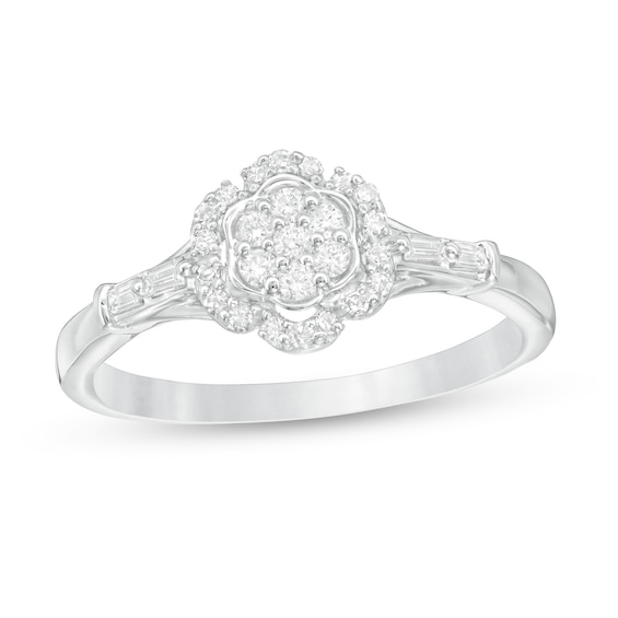 Cherished Promise Collection™ 1/5 CT. T.W. Composite Diamond Flower Frame Promise Ring in 10K White Gold Cherished Promise Collection™ 1/5 CT. T.W. Composite Diamond Flower Frame Promise Ring in 10K White Gold