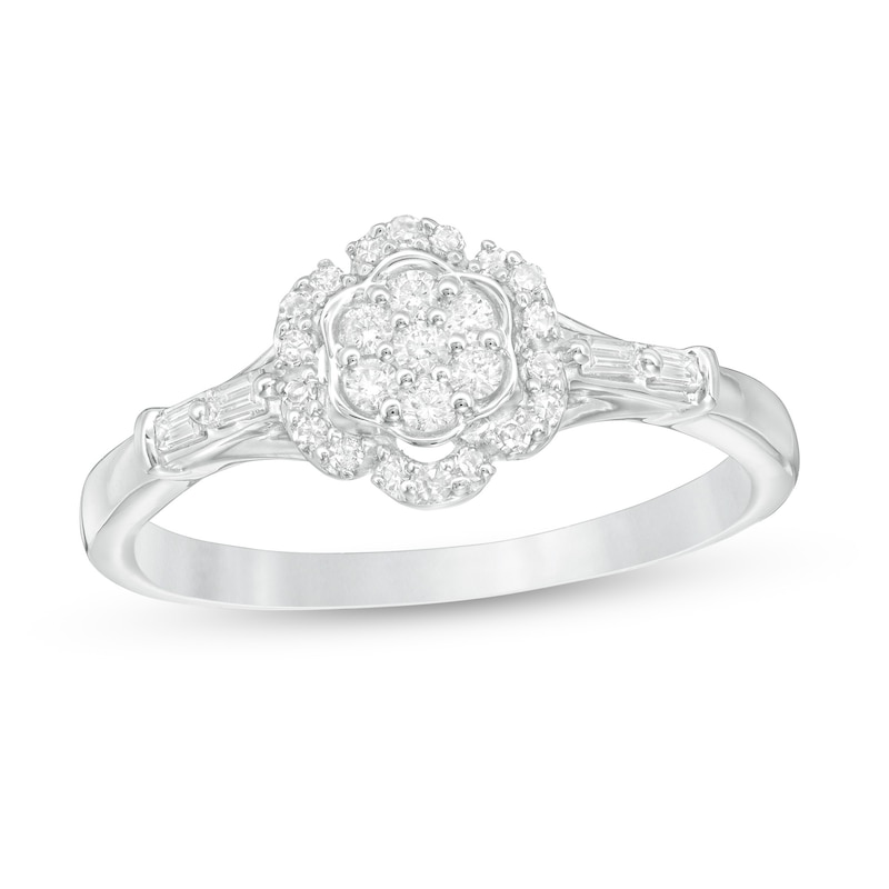 Main Image 1 of Cherished Promise Collection™ 1/5 CT. T.W. Composite Diamond Flower Frame Promise Ring in 10K White Gold