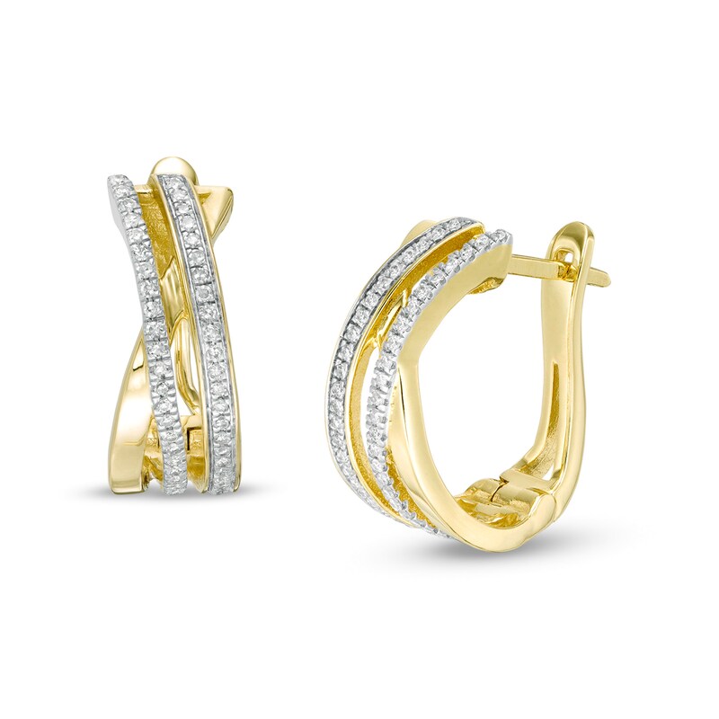 Main Image 1 of 1/5 CT. T.W. Diamond Crossover Hoop Earrings in 10K Gold