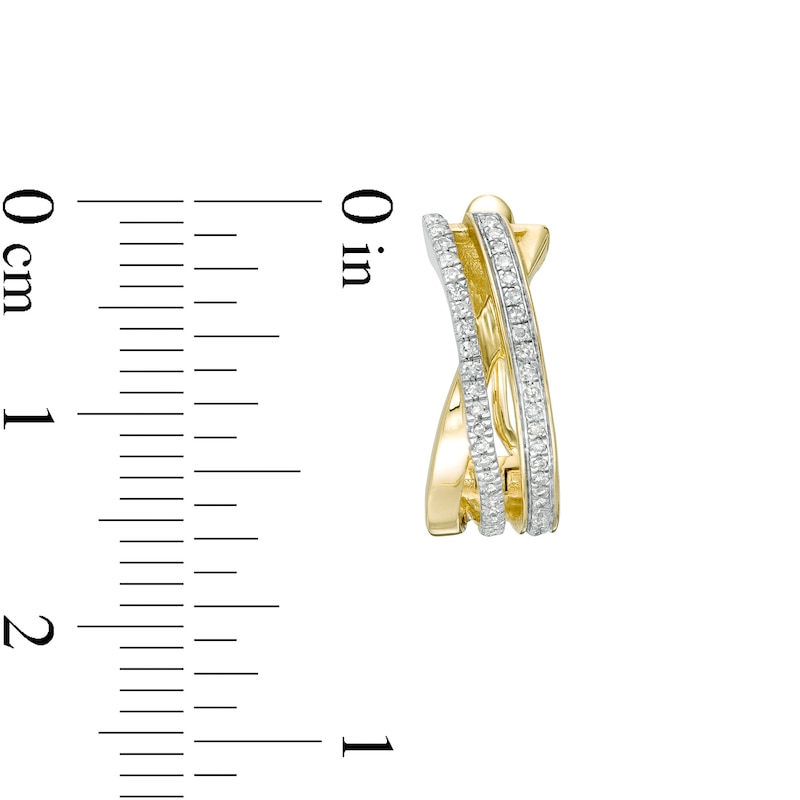 Main Image 3 of 1/5 CT. T.W. Diamond Crossover Hoop Earrings in 10K Gold