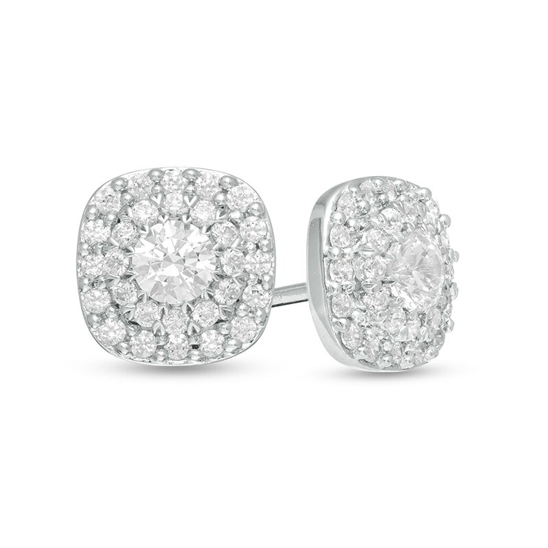 Main Image 1 of 1/2 CT. T.W. Diamond Cushion and Round Double Frame Stud Earrings in 10K White Gold