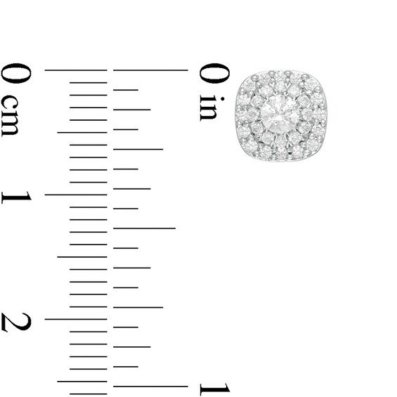 1/2 CT. T.w. Diamond Cushion and Round Double Frame Stud Earrings in 10K White Gold