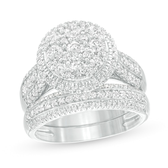 1-1/2 CT. T.w. Multi-Diamond Frame Multi-Row Bridal Set in 10K Gold
