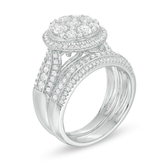 1-1/2 CT. T.w. Multi-Diamond Frame Multi-Row Bridal Set in 10K White Gold
