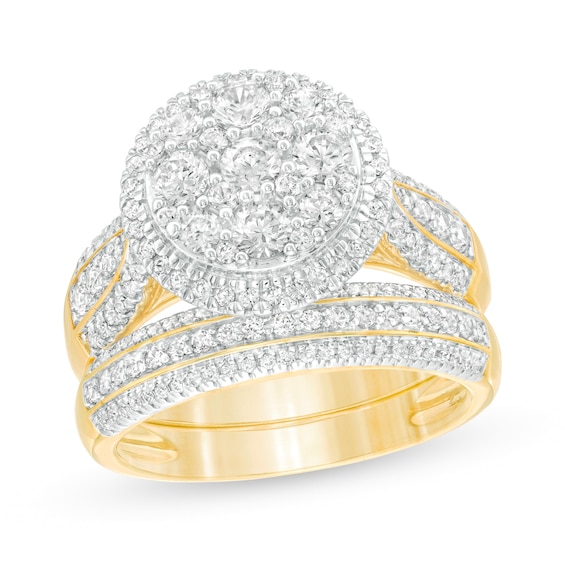 1-1/2 CT. T.w. Multi-Diamond Frame Multi-Row Bridal Set in 10K Gold
