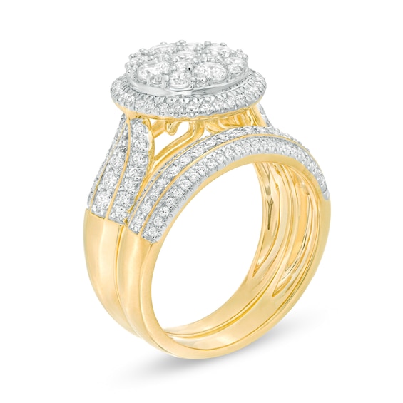 1-1/2 CT. T.w. Multi-Diamond Frame Multi-Row Bridal Set in 10K Gold