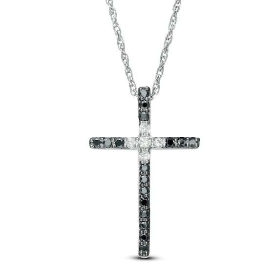 1/5 CT. T.w. Enhanced Black and White Diamond Cross Pendant in Sterling Silver