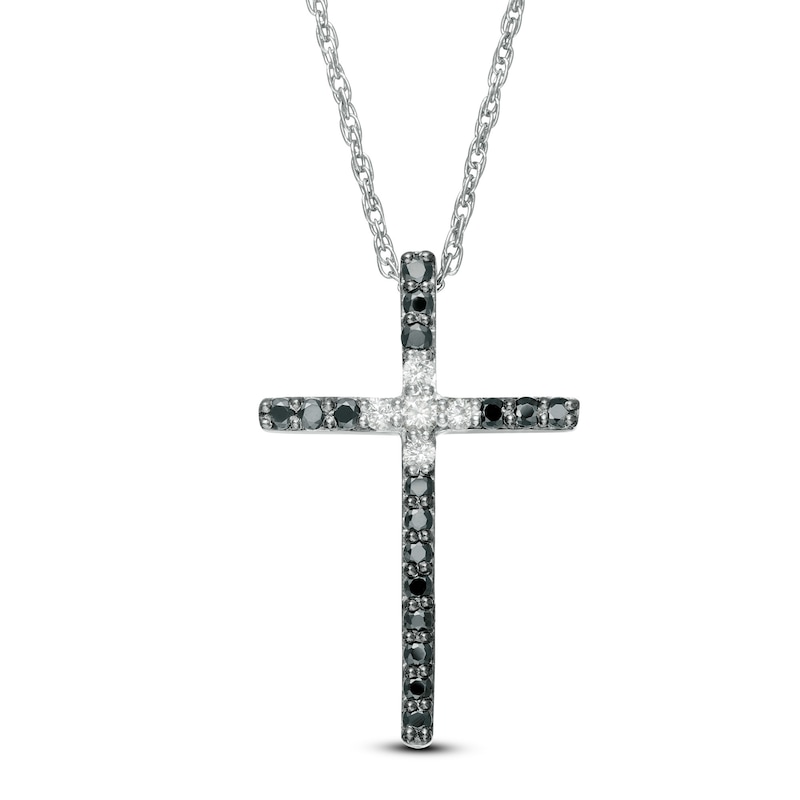 Main Image 1 of 1/5 CT. T.W. Enhanced Black and White Diamond Cross Pendant in Sterling Silver