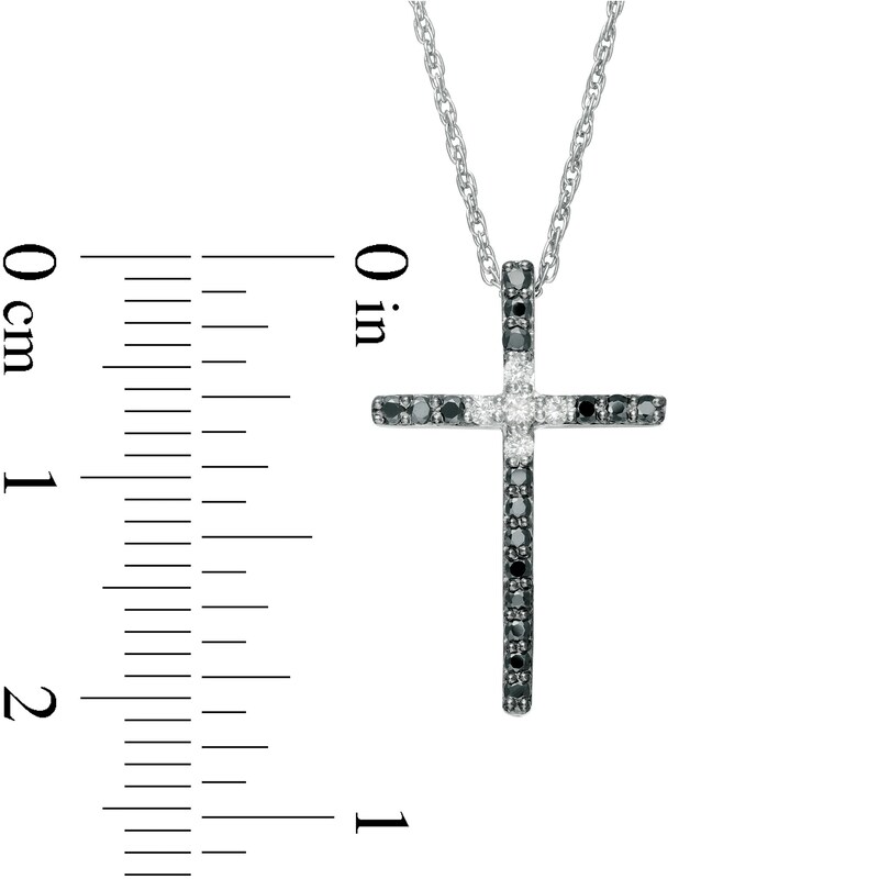 Main Image 3 of 1/5 CT. T.W. Enhanced Black and White Diamond Cross Pendant in Sterling Silver
