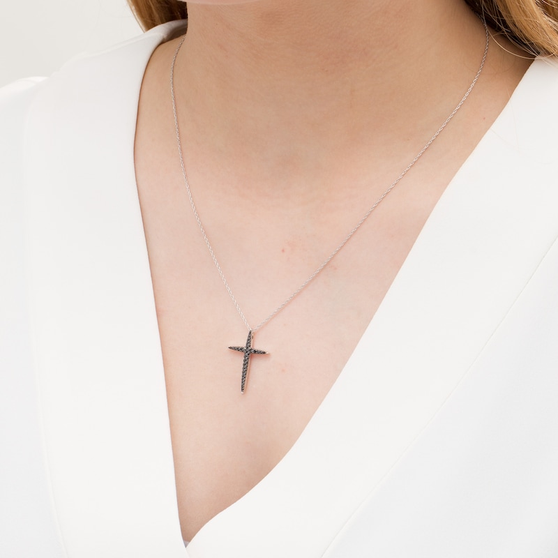 Main Image 2 of 1/3 CT. T.W. Black Diamond Cross Pendant in Sterling Silver