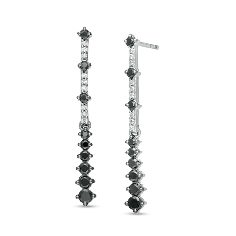 Main Image 1 of 1/2 CT. T.W. Enhanced Black and White Diamond Line Drop Earrings in Sterling Silver