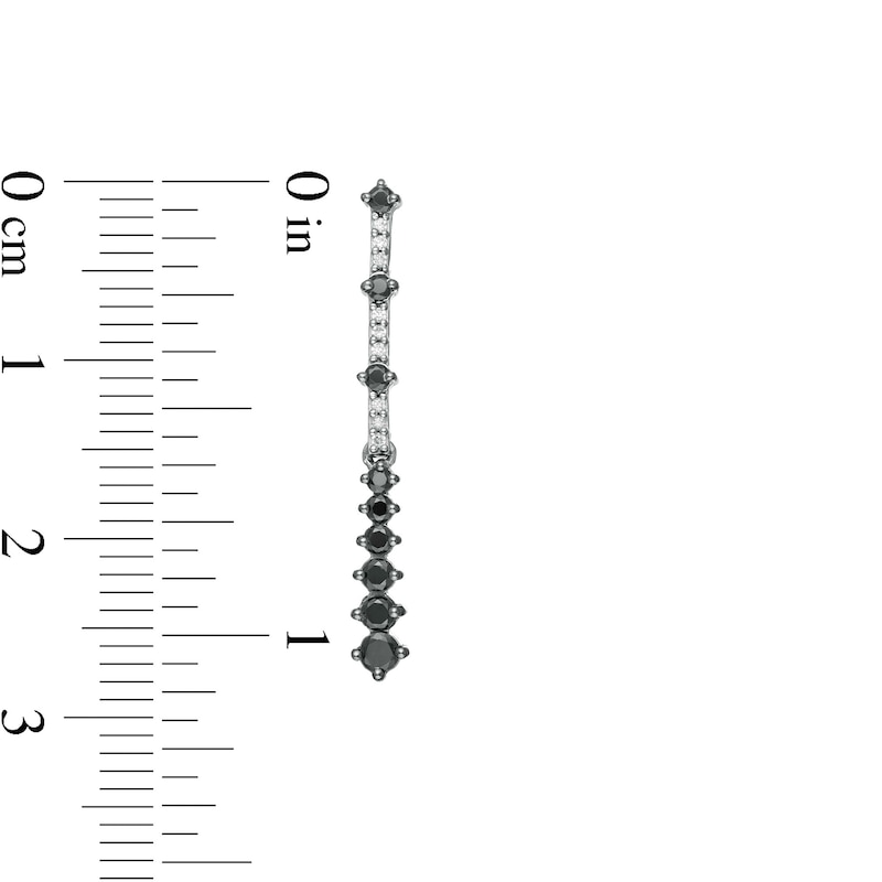 Main Image 2 of 1/2 CT. T.W. Enhanced Black and White Diamond Line Drop Earrings in Sterling Silver