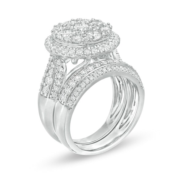 2-1/2 CT. T.w. Composite Diamond Frame Multi-Row Bridal Set in 10K White Gold