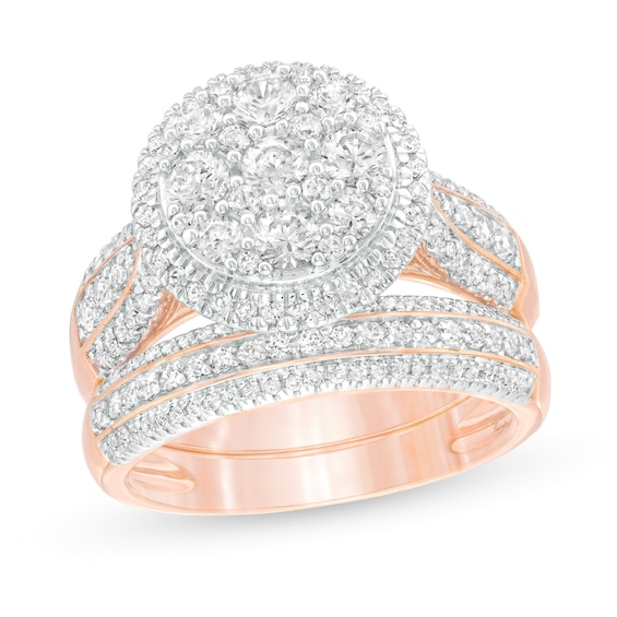 1-1/2 CT. T.w. Composite Diamond Frame Multi-Row Bridal Set in 10K Rose Gold