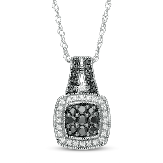 1/3 CT. T.W. Enhanced Black and White Diamond Cushion Frame Vintage-Style Pendant in Sterling Silver 1/3 CT. T.W. Enhanced Black and White Diamond Cushion Frame Vintage-Style Pendant in Sterling Silver