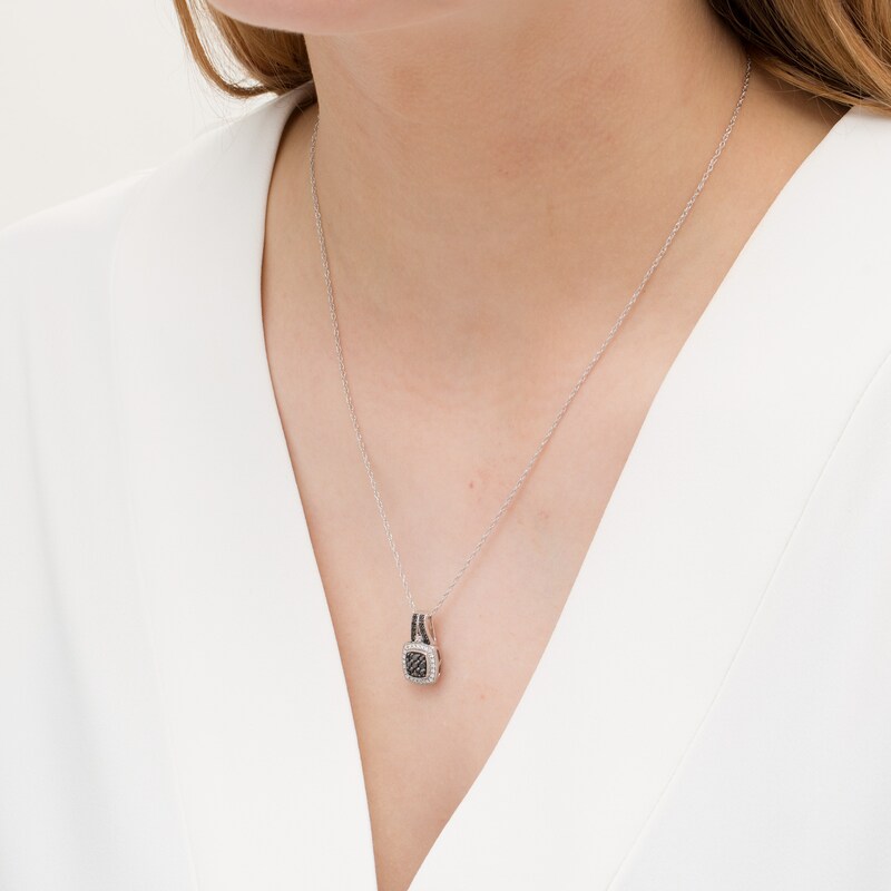 Main Image 2 of 1/3 CT. T.W. Enhanced Black and White Diamond Cushion Frame Vintage-Style Pendant in Sterling Silver