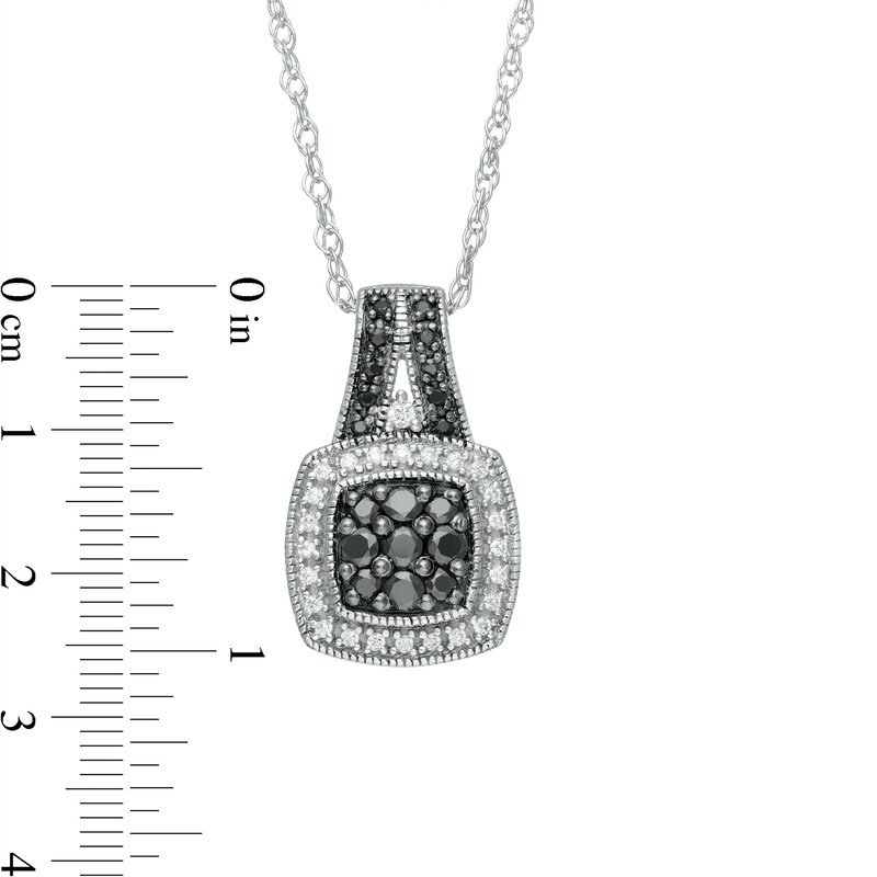 Main Image 3 of 1/3 CT. T.W. Enhanced Black and White Diamond Cushion Frame Vintage-Style Pendant in Sterling Silver