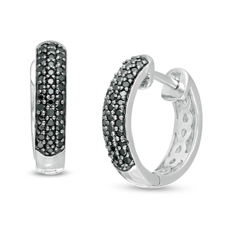 Main Image 1 of 3/8 CT. T.W. Black Diamond Hoop Earrings in Sterling Silver